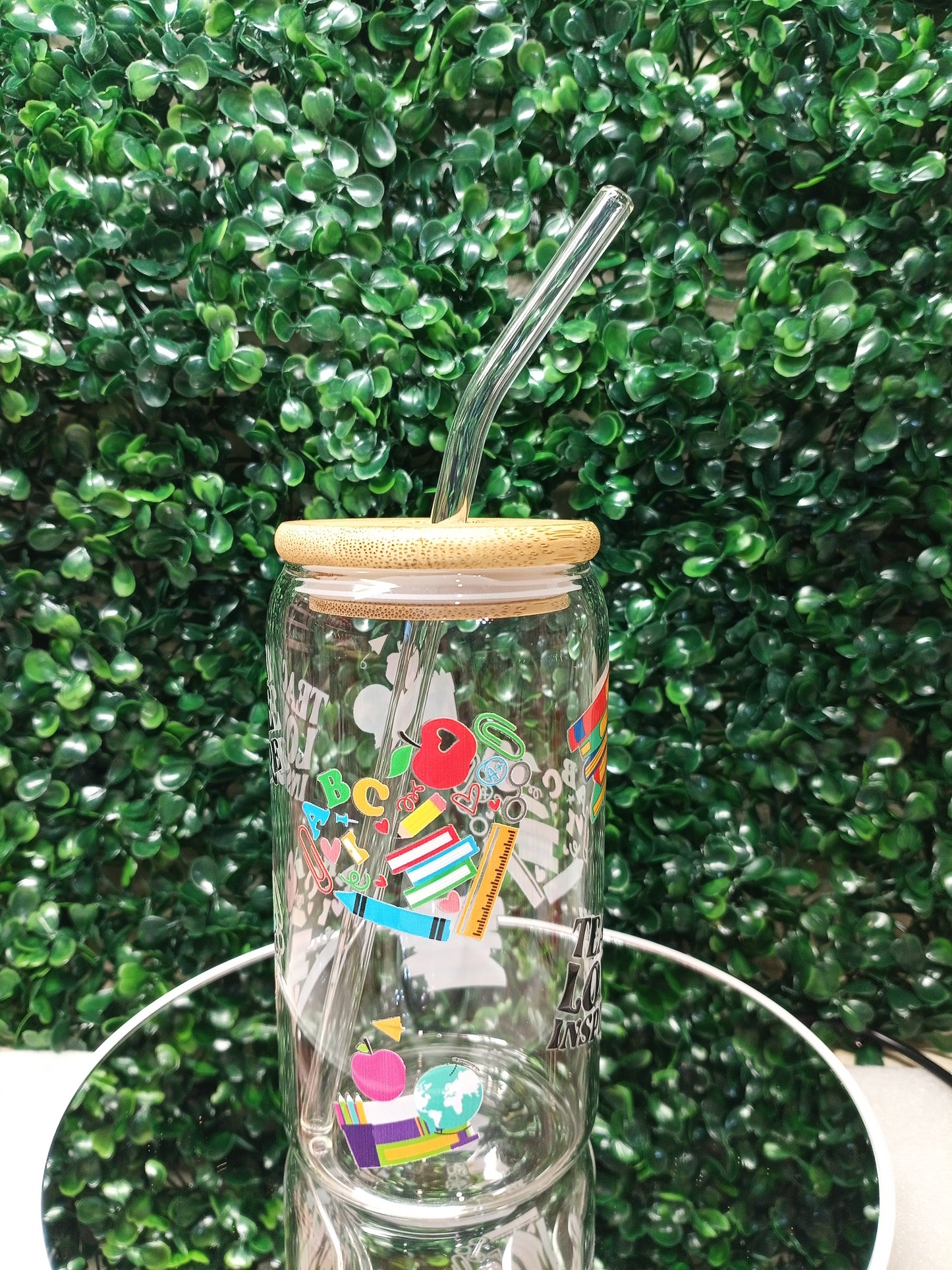 Teacher Love Inspire Glass Cup, Personalized Glass Cup 16oz & 20oz Tea, Coffee, Smoothie Glass,  Perfect for gift,Home, Office, Party
