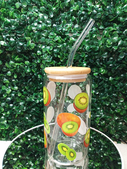 Green Kiwi glass cup, Personalized Glass Cup 16oz & 20oz Tea, Coffee, Smoothie Glass, Perfect for Home, Office, Party, Birthday, gift ideas