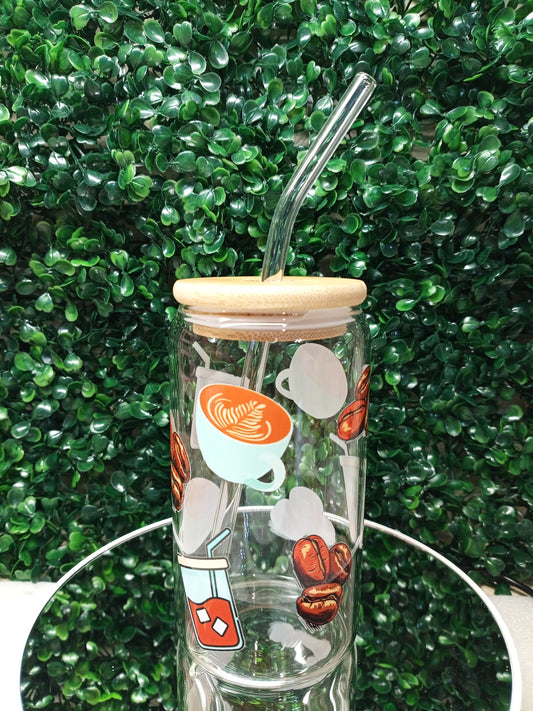 Espresso Moments Glass Cup, Personalized Glass Cup 16oz & 20oz Tea, Coffee, Smoothie Glass,  Perfect for Home, Office, Party, Birthday