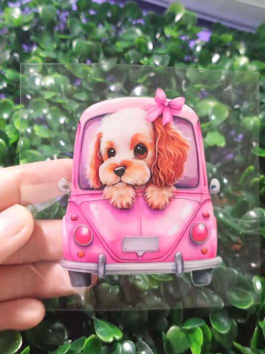 Cute Dog UV DTF Transfer – Adorable Pet Car Decal – Waterproof & Easy to Apply