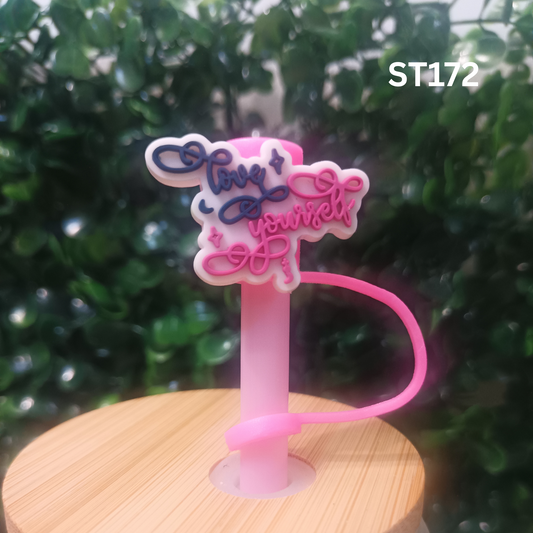 Love Yourself Straw Topper – 10mm Silicone Tumbler Accessory – Cute & Motivational – Reusable Dust Plug for Straw