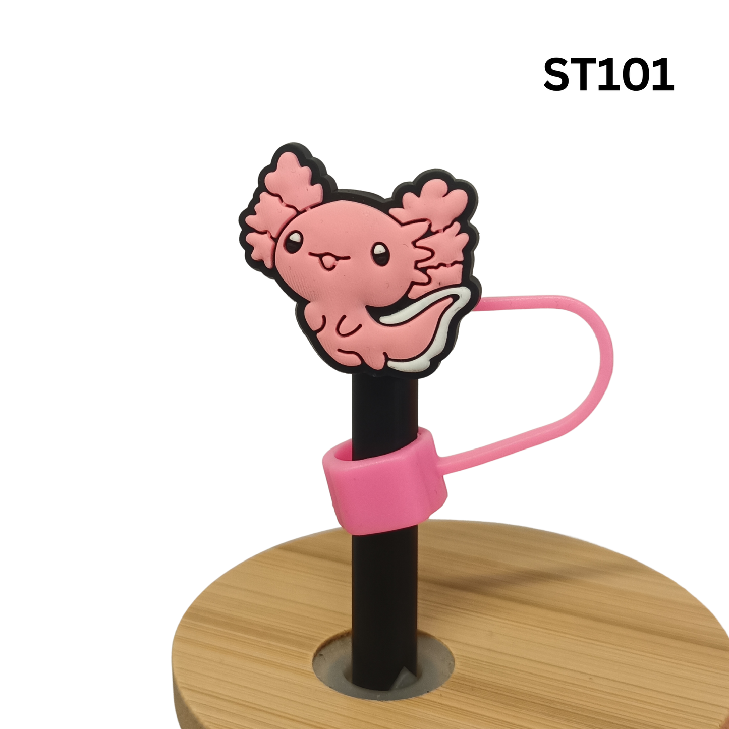 Cute Pink Axolotl Silicone Straw Cover Cap 10mm Dust Proof Reusable Straw Toppe