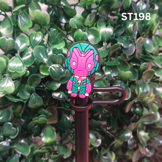 Pink and Green Robot Superhero Straw Topper - 10mm Silicone Dust Cap for Stanley Cups