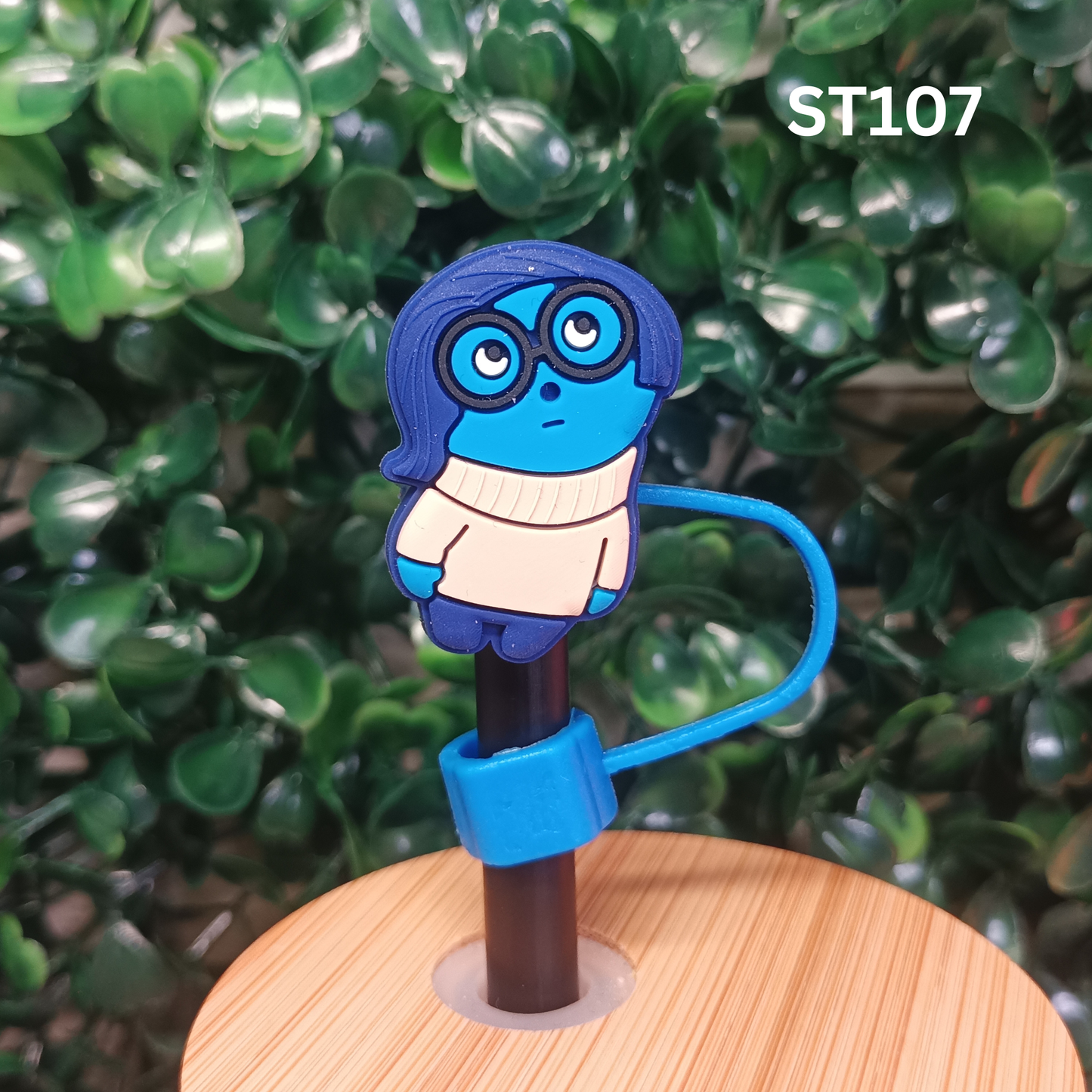 Blue Girl with Glasses Straw Topper - 10mm Silicone Dust Cap for Stanley Cups