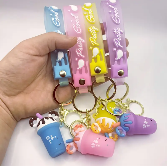 PRETTY GOOD CUTE ICE CREAM MILK TEA CUP KEYCHAINS