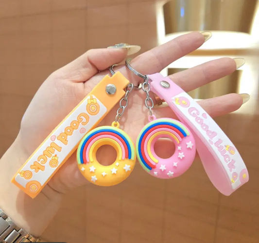 Good Luck Rainbow Donut Keychains