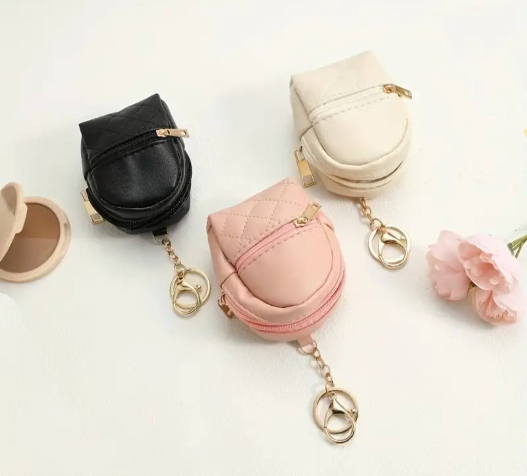 Mini Backpack Leather Keychain, Waterproof Zippered Pockets