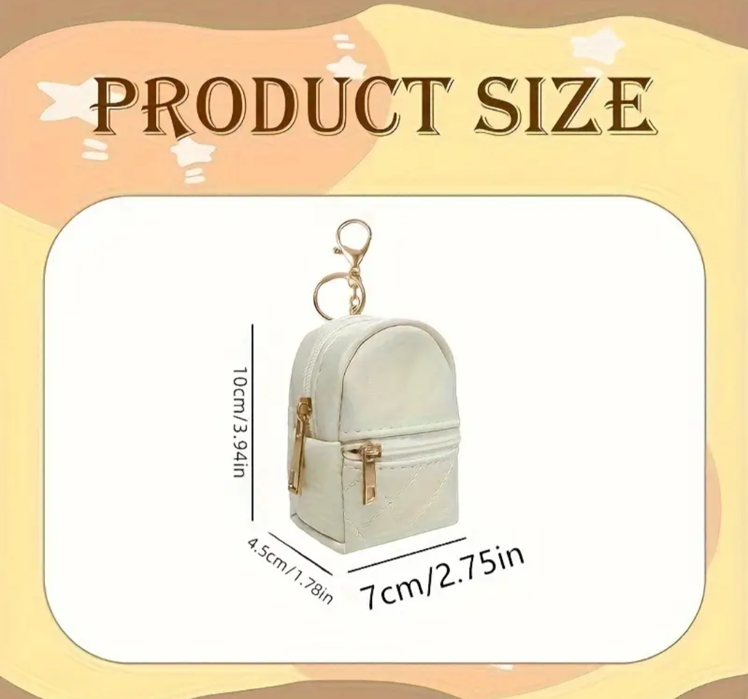 Mini Backpack Leather Keychain, Waterproof Zippered Pockets
