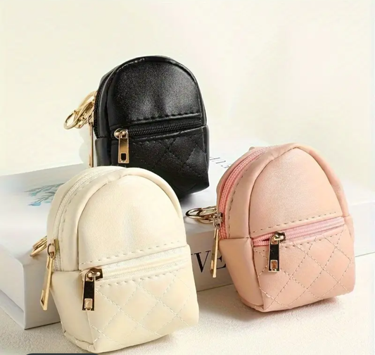 Mini Backpack Leather Keychain, Waterproof Zippered Pockets