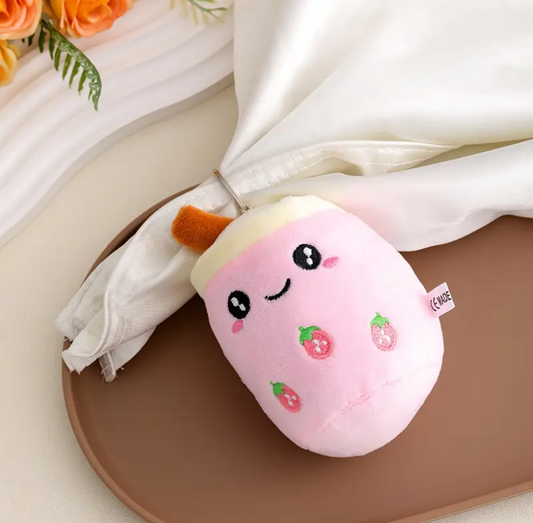 STRAWBERRY MILK TEA CUP PLUSH KEYCHAIN
