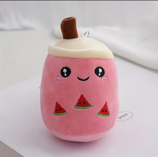 WATERMELON MILK TEA CUP PLUSH KEYCHAIN